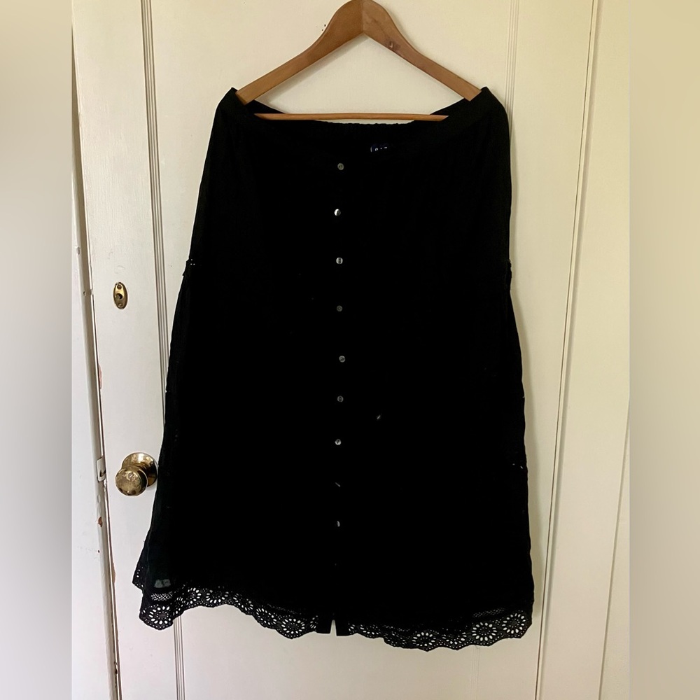 Black Button-Down Skirt with Lace Trim from The Gap